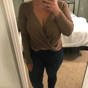 V-Neck Tan long sleeve top